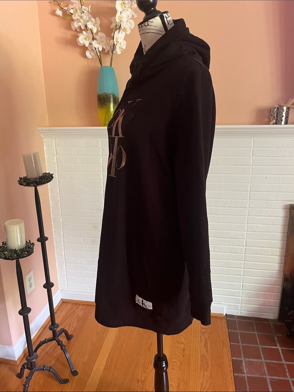 Black Cotton-Blend Sweatshirt Dress by Calvin Klein Jeans. - Picture 2 of 7
